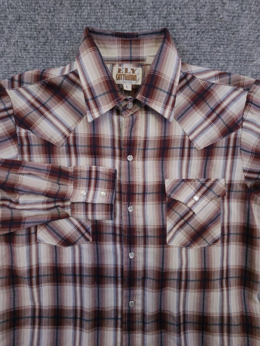 Ely Cattleman Pearl Snap Shirt Women's Large Red Plaid Long Sleeve Button Up
